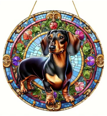 Cute Dachshund Doggy Acrylic Colorful Stained Glass Suncatchers, Home & Window Hanging Decor