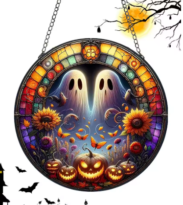Scarry Halloween Ghosts Acrylic Colorful Stained Glass Suncatchers, Home & Window Hanging Decor