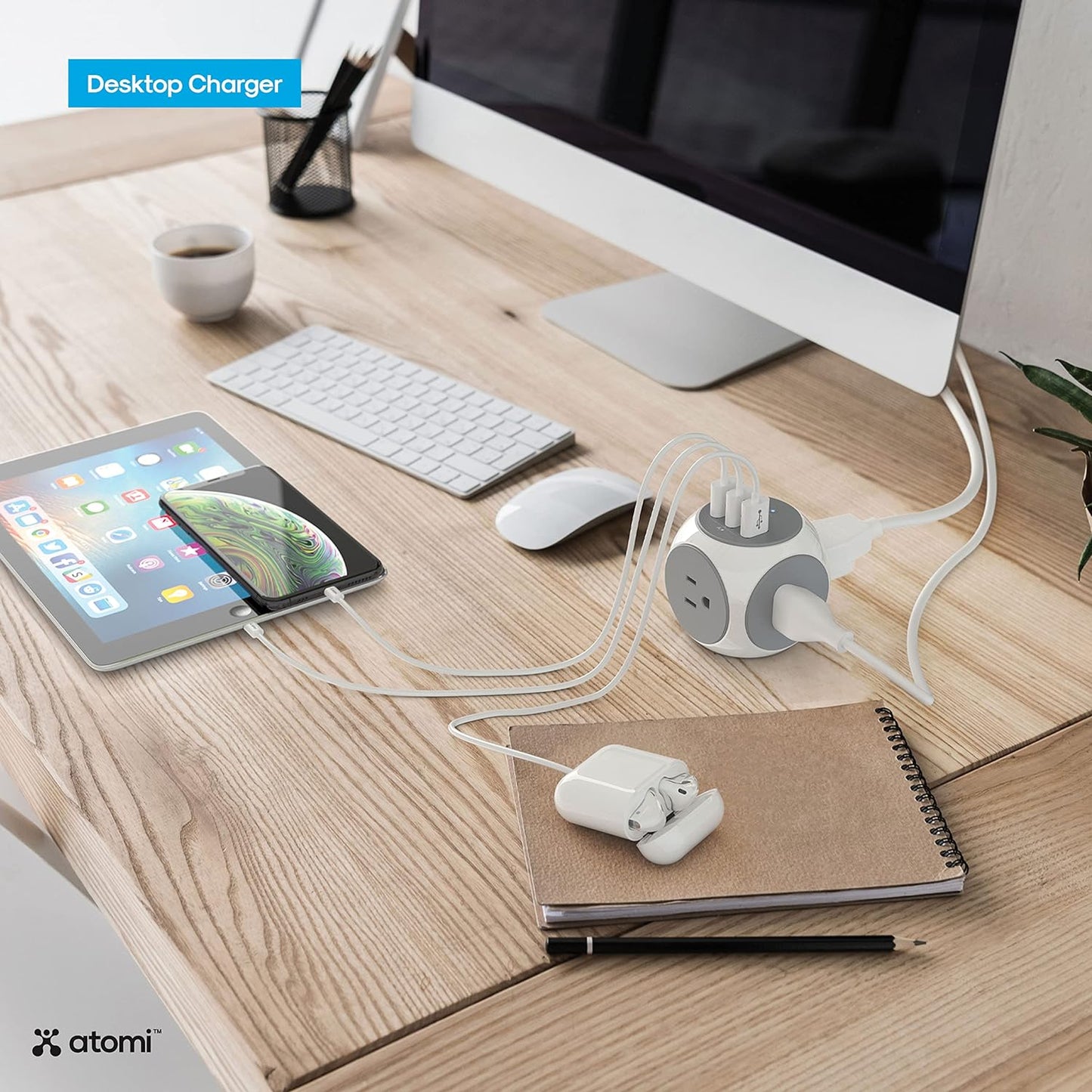 Atomi Power Cube 2-Pack – 3AC Outlets + 3 Smart USB Ports + 5-ft. Cable. - Avenue Treasures