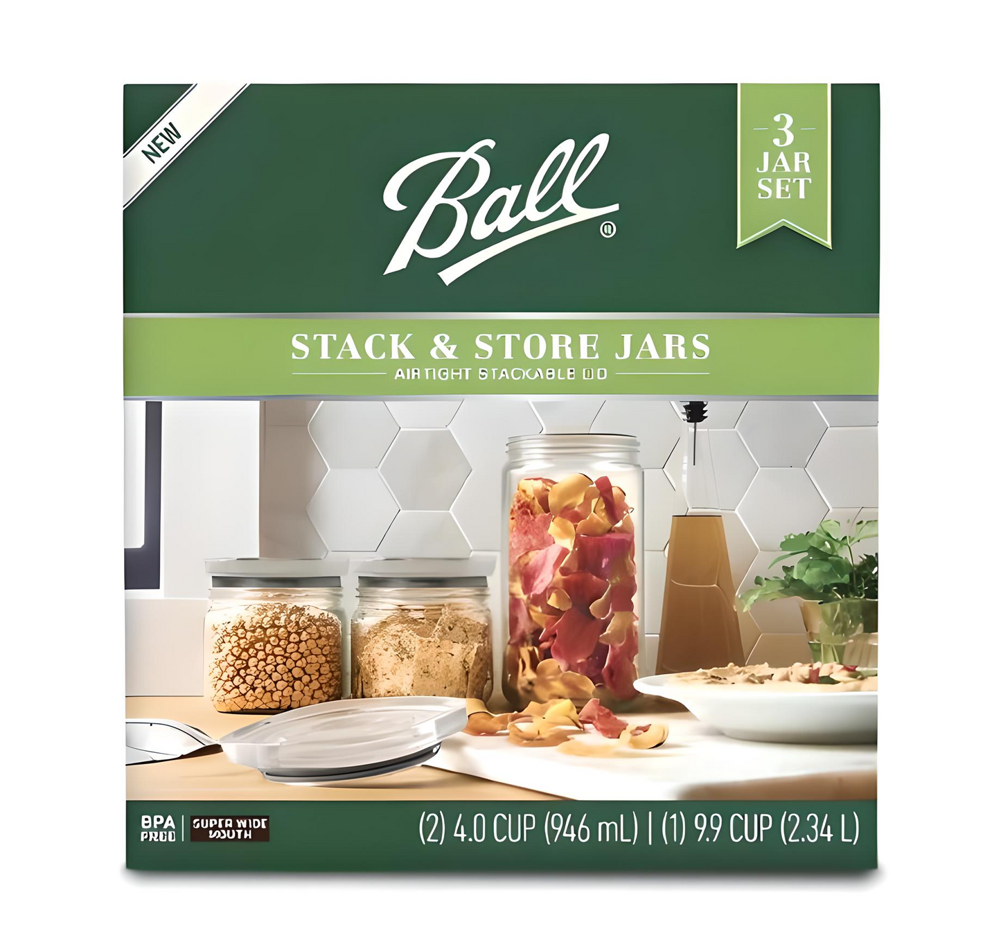 Ball Glass Storage Latch Jars 3-Pack Airtight Seal Lids Stackable Kitchen Pantry - Avenue Treasures