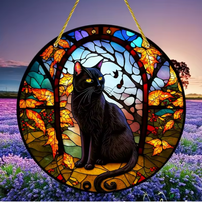Beautiful Black Cat Acrylic Colorful Stained Glass Suncatchers, Home & Window Hanging Decor - Avenue Treasures