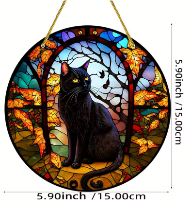 Beautiful Black Cat Acrylic Colorful Stained Glass Suncatchers, Home & Window Hanging Decor - Avenue Treasures