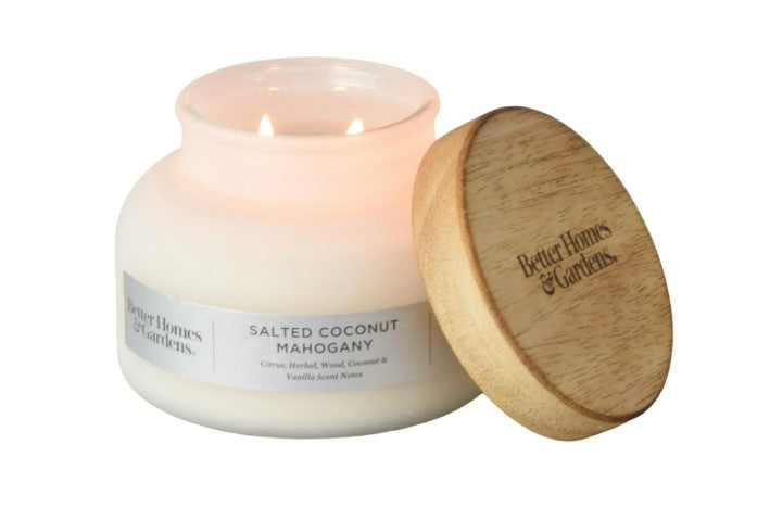Better Homes & Gardens 18oz Salted Coconut Mahogany Scented 2-Wick Bell Jar Candle. - Avenue Treasures