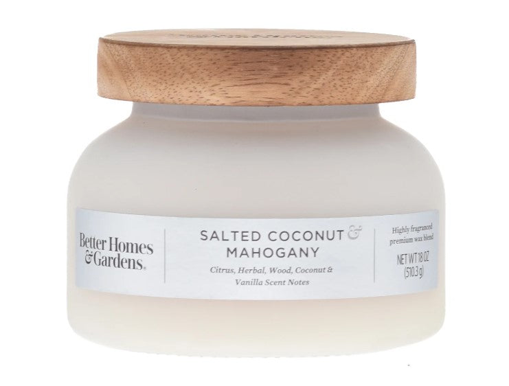 Better Homes & Gardens 18oz Salted Coconut Mahogany Scented 2-Wick Bell Jar Candle. - Avenue Treasures