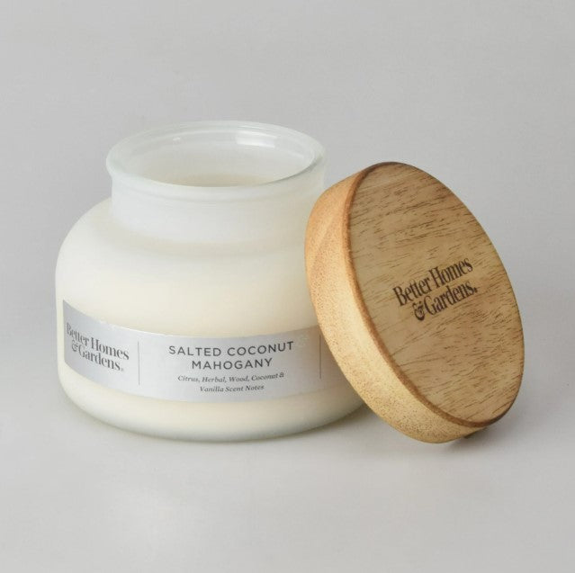 Better Homes & Gardens 18oz Salted Coconut Mahogany Scented 2-Wick Bell Jar Candle. - Avenue Treasures