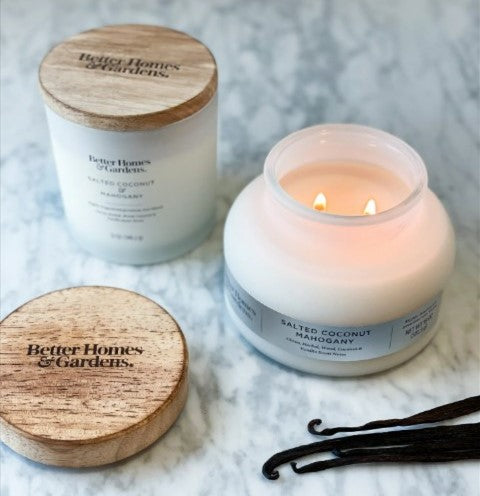 Better Homes & Gardens 18oz Salted Coconut Mahogany Scented 2-Wick Bell Jar Candle. - Avenue Treasures