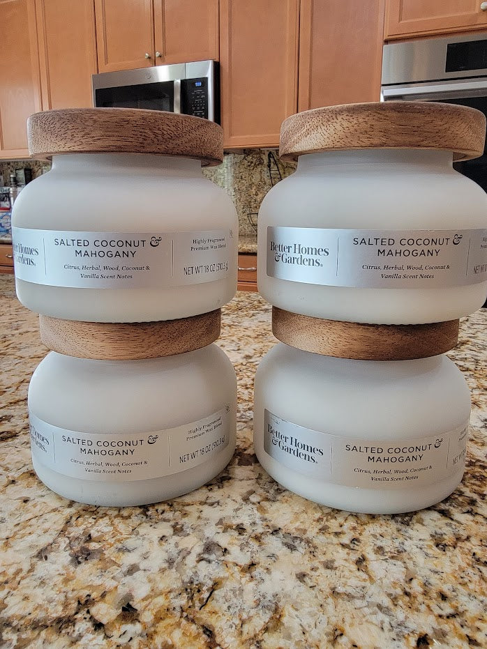 Better Homes & Gardens 18oz Salted Coconut Mahogany Scented 2-Wick Bell Jar Candle. - Avenue Treasures