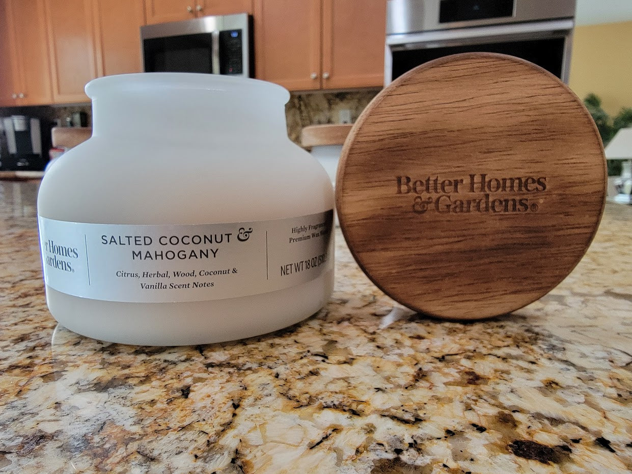 Better Homes & Gardens 18oz Salted Coconut Mahogany Scented 2-Wick Bell Jar Candle. - Avenue Treasures