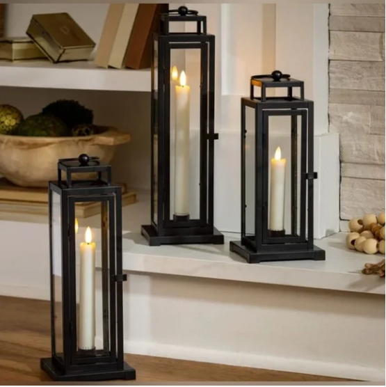 Tower Lantern, LED Tapered Candles with Remote, Set of 3. - Avenue Treasures