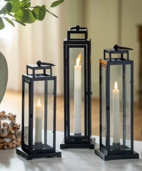 Tower Lantern, LED Tapered Candles with Remote, Set of 3. - Avenue Treasures