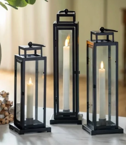 Tower Lantern, LED Tapered Candles with Remote, Set of 3. - Avenue Treasures