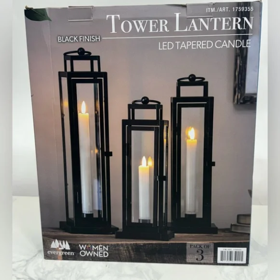 Tower Lantern, LED Tapered Candles with Remote, Set of 3. - Avenue Treasures