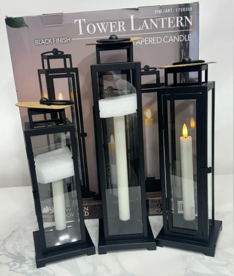 Tower Lantern, LED Tapered Candles with Remote, Set of 3. - Avenue Treasures