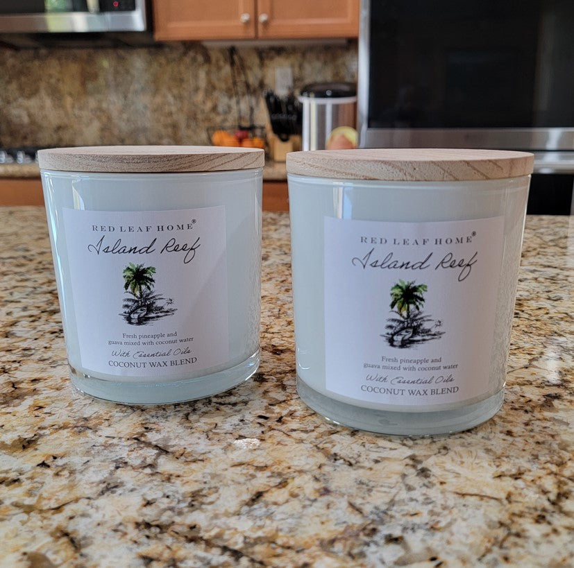 Red Leaf Home Island Reef Scented Candle, 3 wicks (Pineapple Guava Coconut) 11 Oz - Avenue Treasures