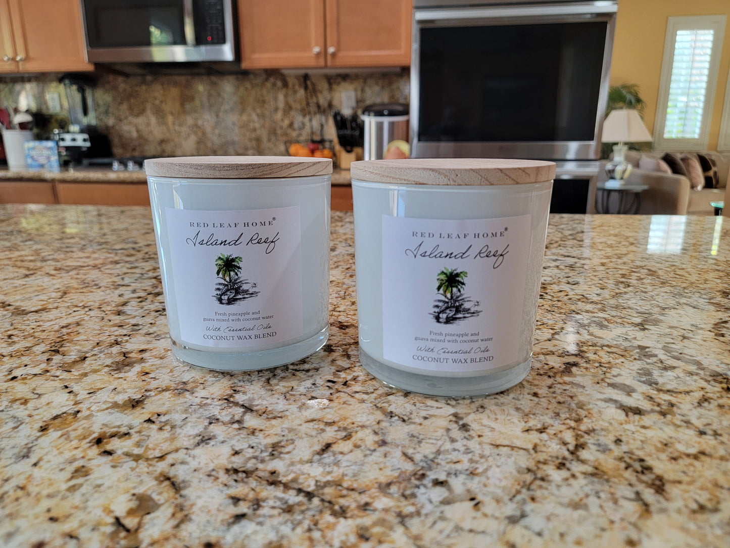 Red Leaf Home Island Reef Scented Candle, 3 wicks (Pineapple Guava Coconut) 11 Oz - Avenue Treasures