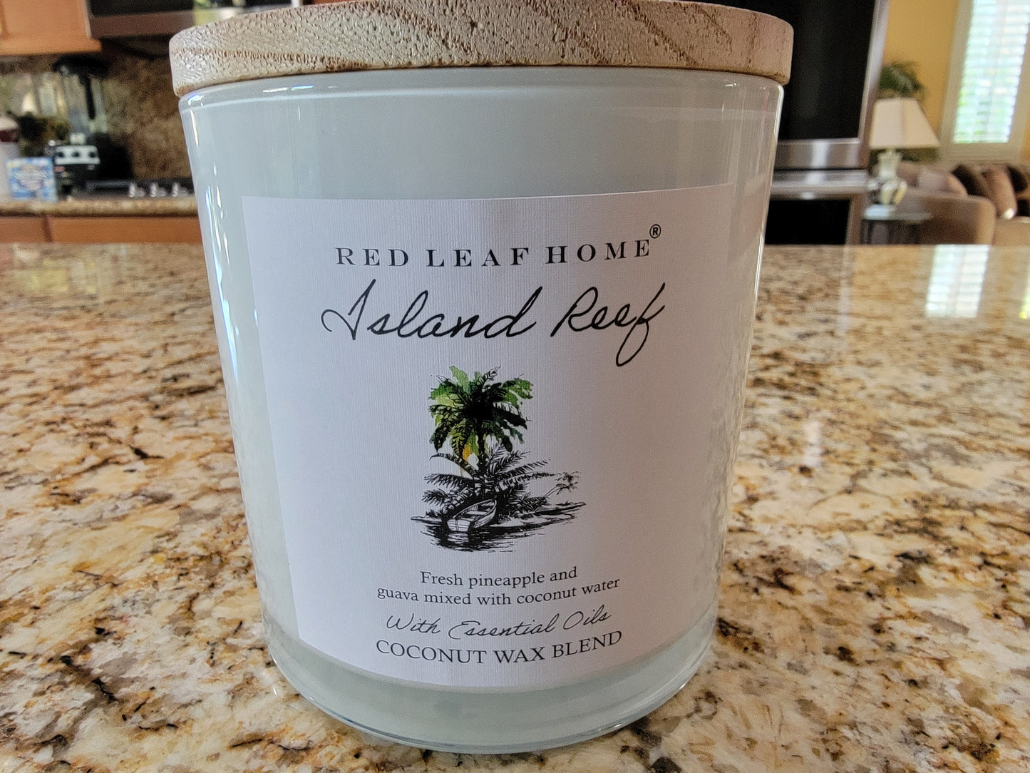 Red Leaf Home Island Reef Scented Candle, 3 wicks (Pineapple Guava Coconut) 11 Oz - Avenue Treasures