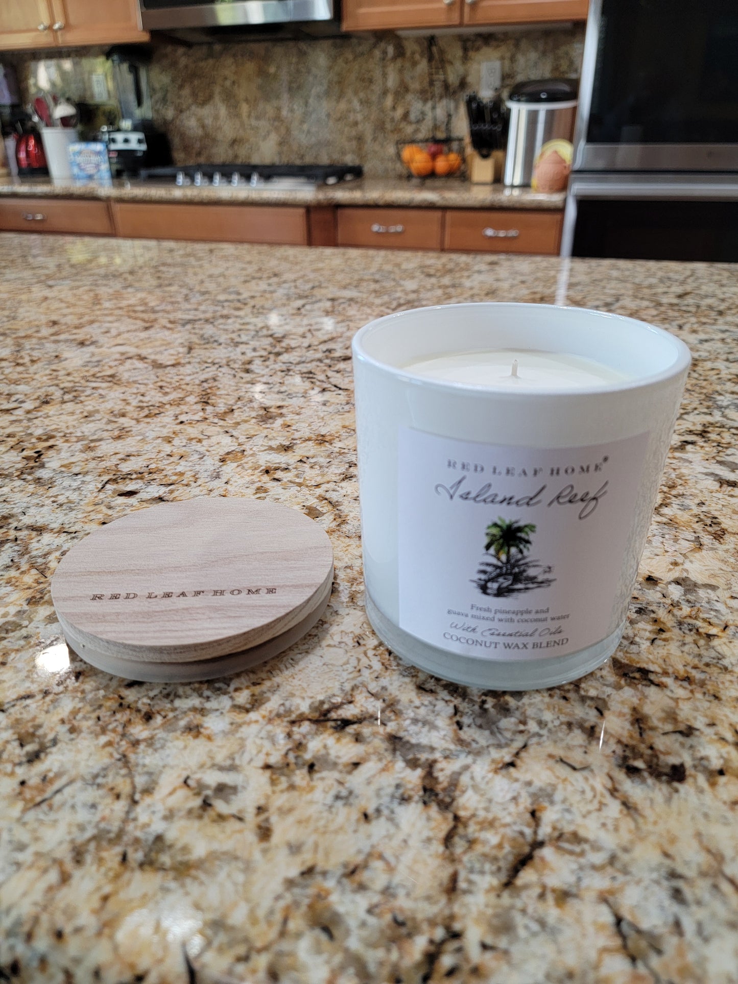 Red Leaf Home Island Reef Scented Candle, 3 wicks (Pineapple Guava Coconut) 11 Oz - Avenue Treasures