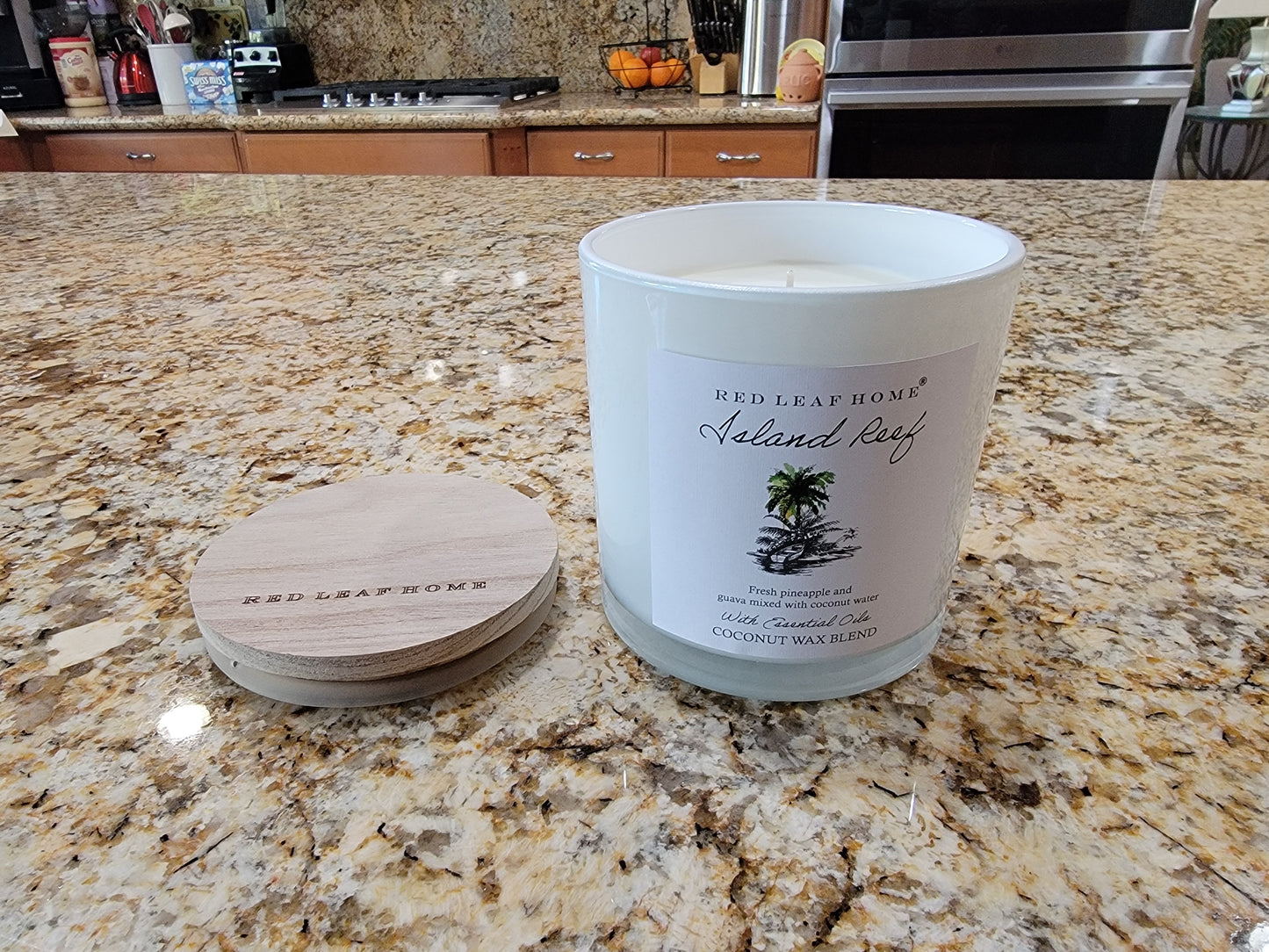 Red Leaf Home Island Reef Scented Candle, 3 wicks (Pineapple Guava Coconut) 11 Oz - Avenue Treasures
