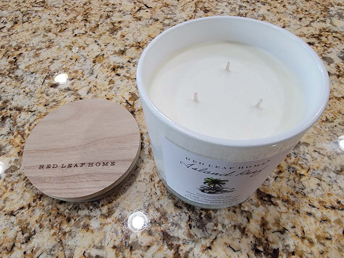 Red Leaf Home Island Reef Scented Candle, 3 wicks (Pineapple Guava Coconut) 11 Oz - Avenue Treasures