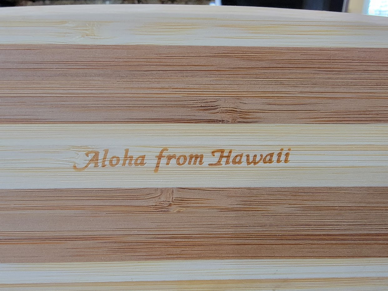 Tropical Bamboo Surfboard Shaped Cutting Board: Hawaii Hibiscus Flower Stamp - Avenue Treasures