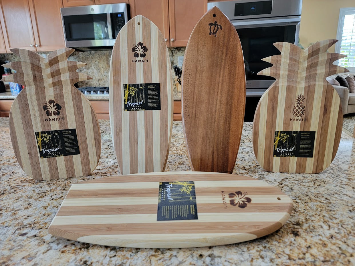 Tropical Bamboo Pineapple Shaped Cutting Board: Hawaii Hibiscus Flower Stamp - Avenue Treasures