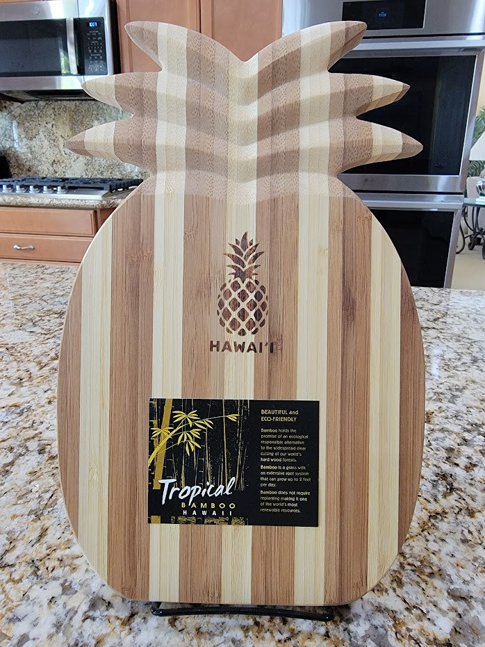 Tropical Bamboo Pineapple Shaped Cutting Board: Hawaii Hibiscus Flower Stamp - Avenue Treasures