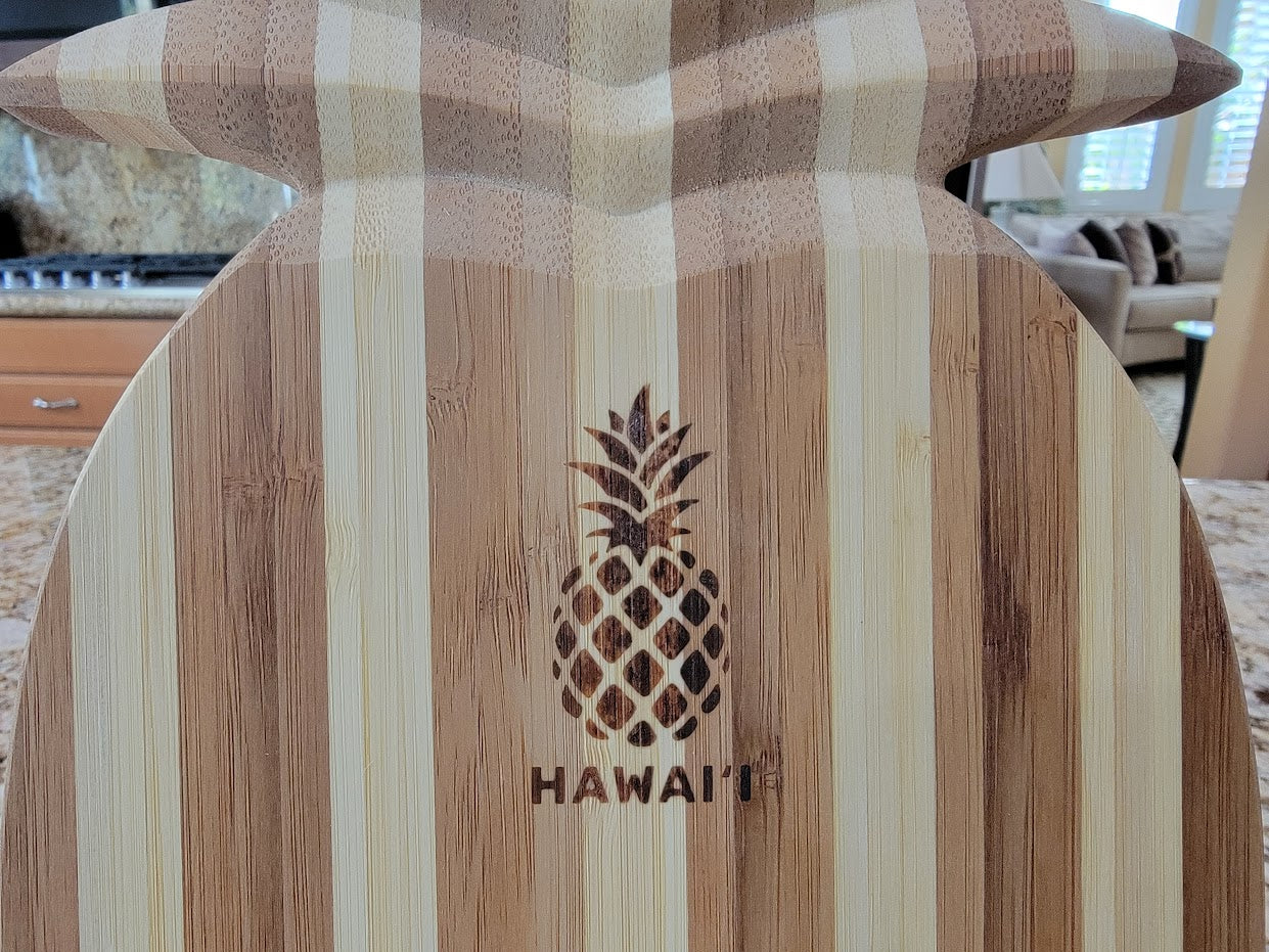 Tropical Bamboo Pineapple Shaped Cutting Board: Hawaii Hibiscus Flower Stamp - Avenue Treasures