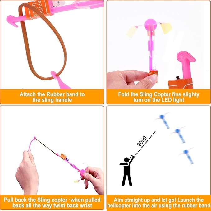 Fairy Copter High Flying LED Light Slingshot Helicopter Toy: Party Fun Gift Elastic Slingshot Flying Copters Birthdays Summer Day Party Favors Outdoor Game for Kids - Avenue Treasures