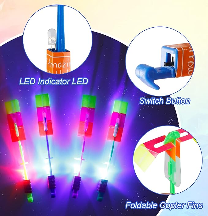 Fairy Copter High Flying LED Light Slingshot Helicopter Toy: Party Fun Gift Elastic Slingshot Flying Copters Birthdays Summer Day Party Favors Outdoor Game for Kids - Avenue Treasures