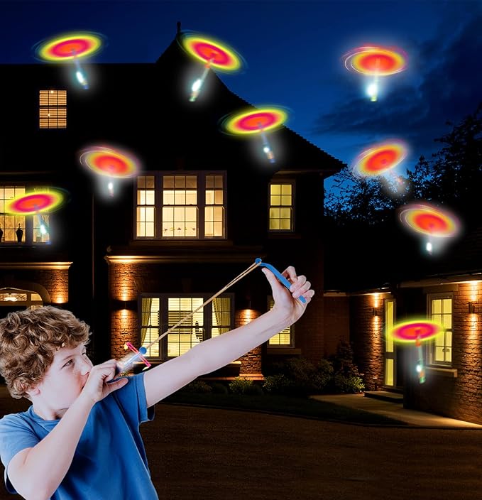Fairy Copter High Flying LED Light Slingshot Helicopter Toy: Party Fun Gift Elastic Slingshot Flying Copters Birthdays Summer Day Party Favors Outdoor Game for Kids - Avenue Treasures