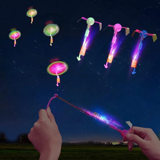 Fairy Copter High Flying LED Light Slingshot Helicopter Toy: Party Fun Gift Elastic Slingshot Flying Copters Birthdays Summer Day Party Favors Outdoor Game for Kids - Avenue Treasures