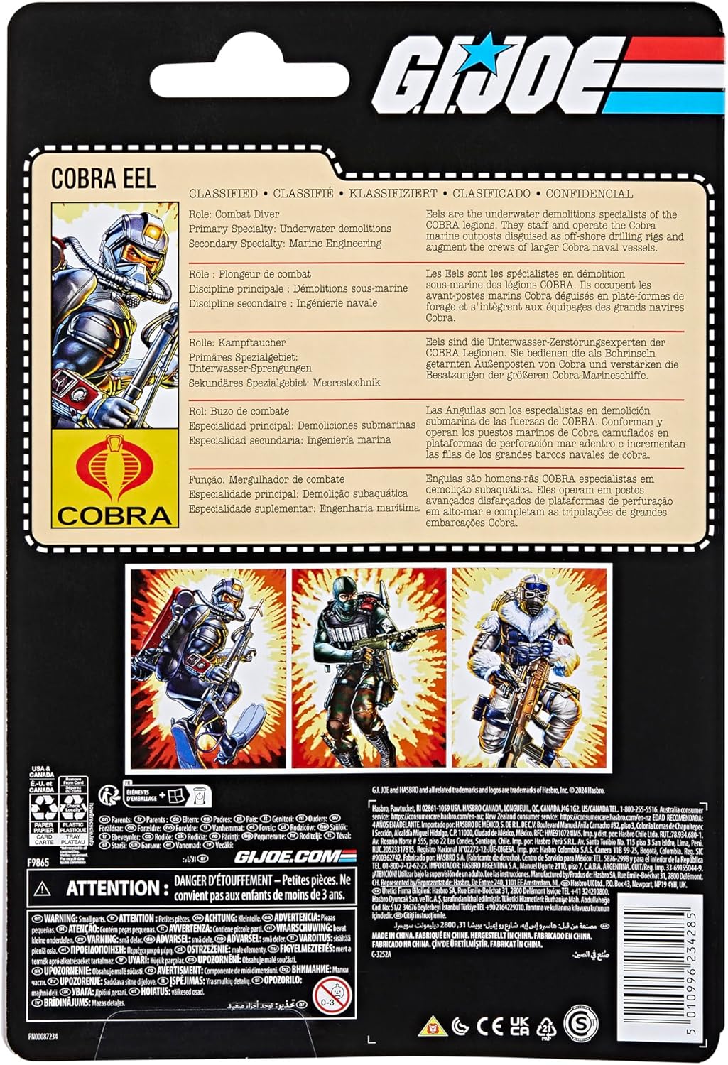G.I. Joe Classified Series (Retro Card Back) Cobra EEL, Collectible 6-Inch Action Figure with 7 Accessories - Avenue Treasures