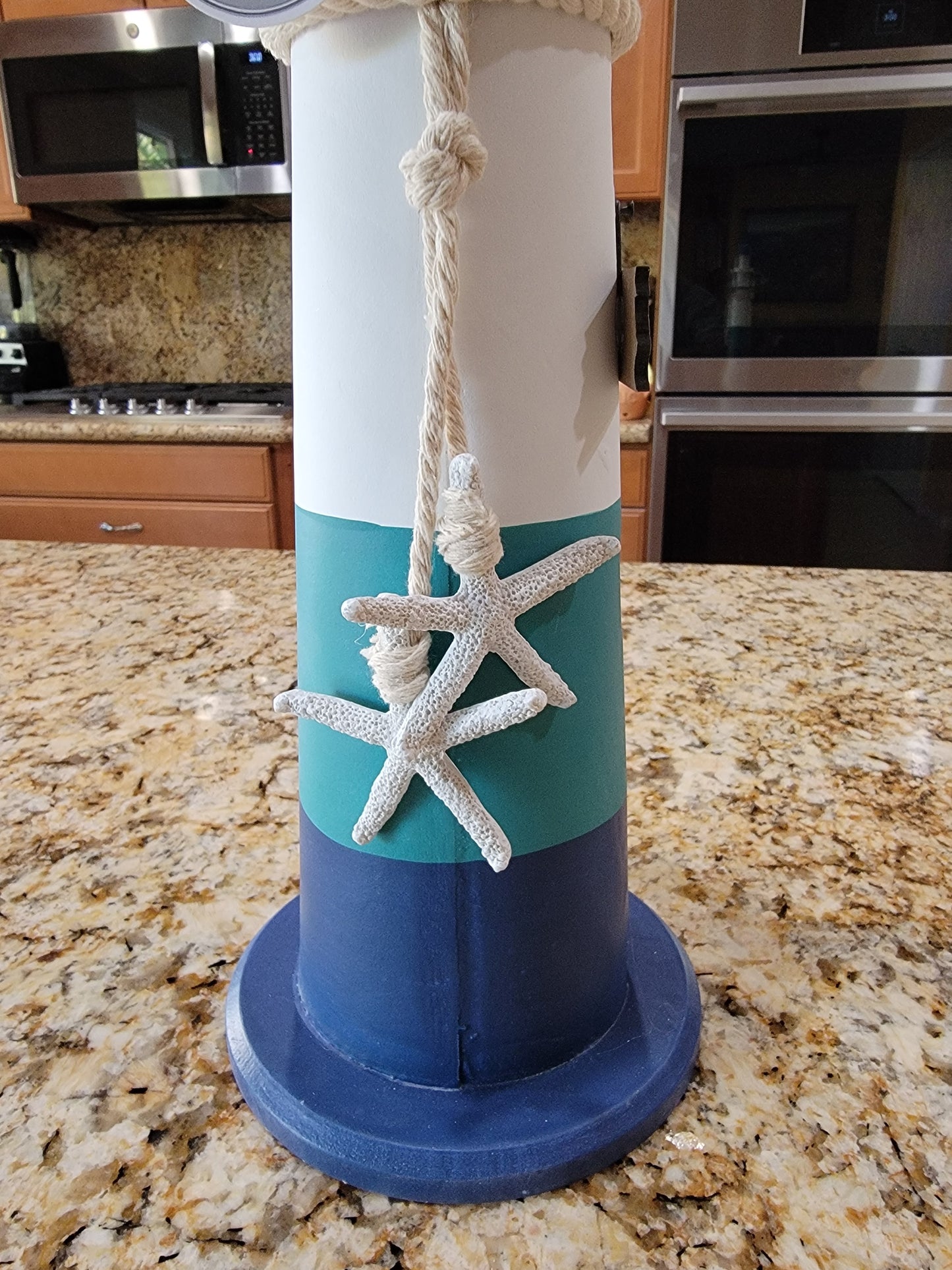 Nautical Coastal Lighthouse Wooden Handmade Seaside Ornament with Sea Shells - Coastal Cottage Decor Ocean Sea Home Beach House - Avenue Treasures