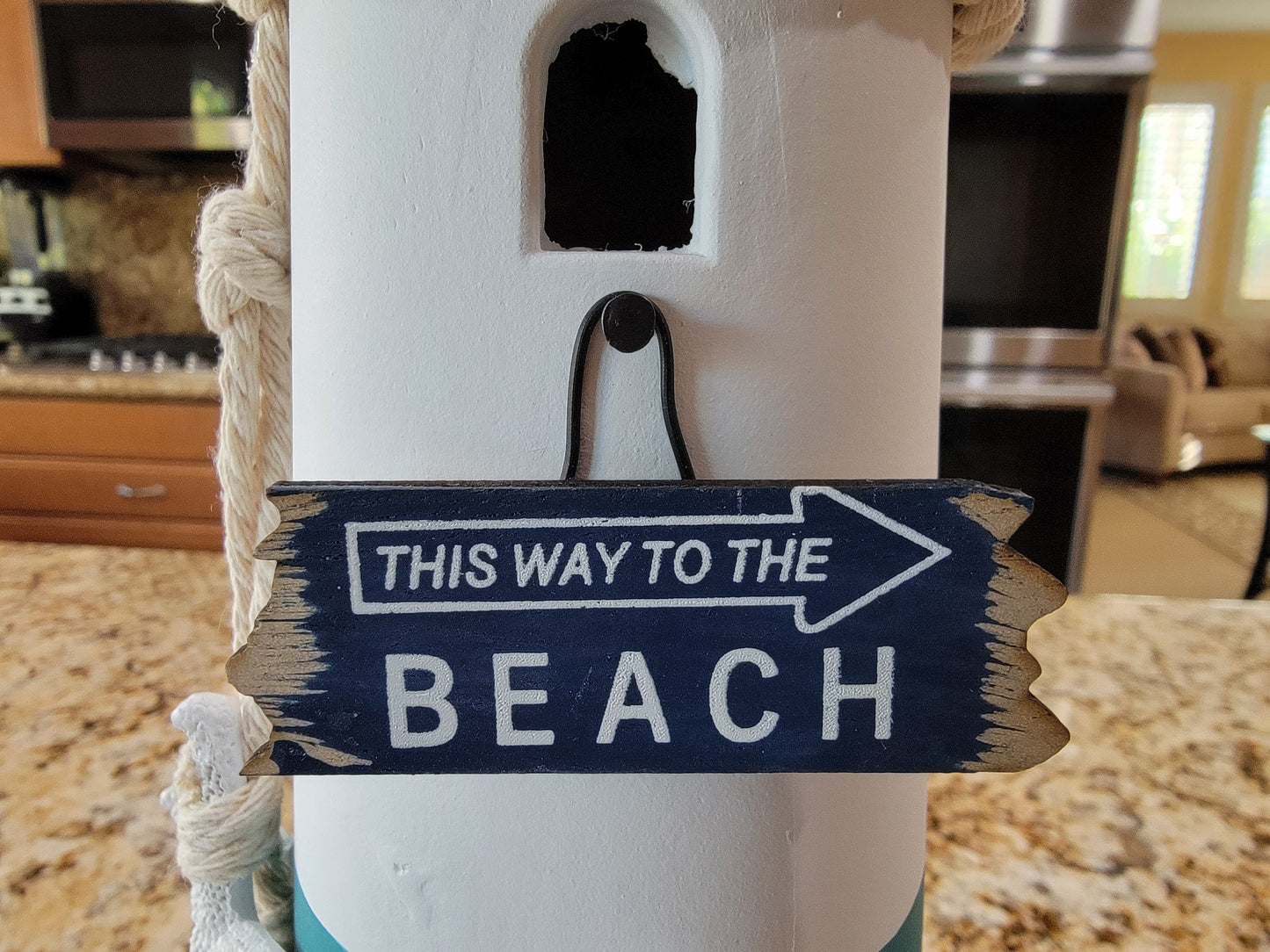 Nautical Coastal Lighthouse Wooden Handmade Seaside Ornament with Sea Shells - Coastal Cottage Decor Ocean Sea Home Beach House - Avenue Treasures