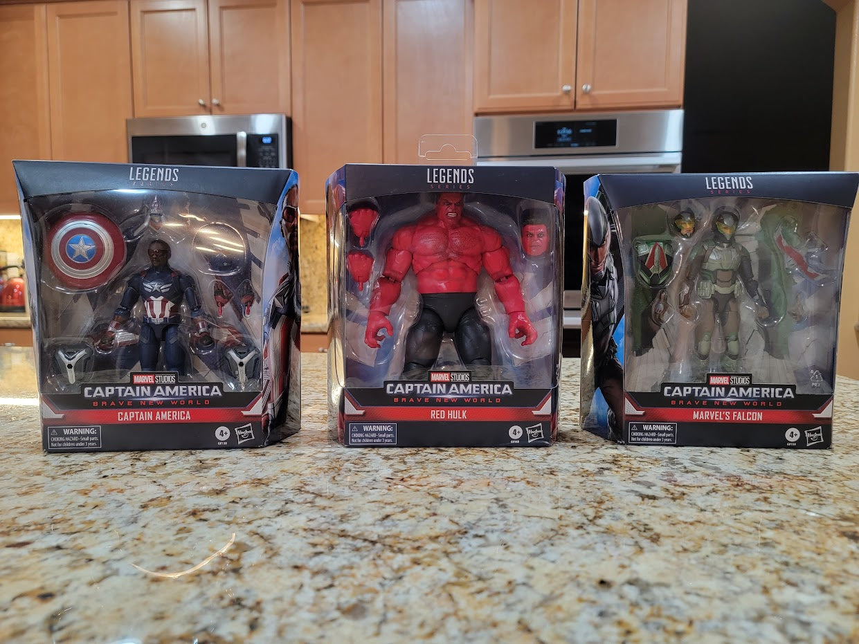 Marvel Legends Series Collectible Deluxe 6-inch Action Figures: RED HULK, CAPTAIN AMERICA, and FALCON (Set-of-3), from the Captain America: Brave New World Movie. - Avenue Treasures