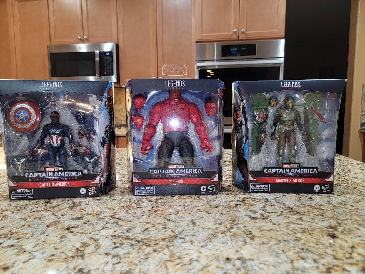 Marvel Legends Series Collectible Deluxe 6-inch Action Figures: RED HULK, CAPTAIN AMERICA, and FALCON (Set-of-3), from the Captain America: Brave New World Movie. - Avenue Treasures