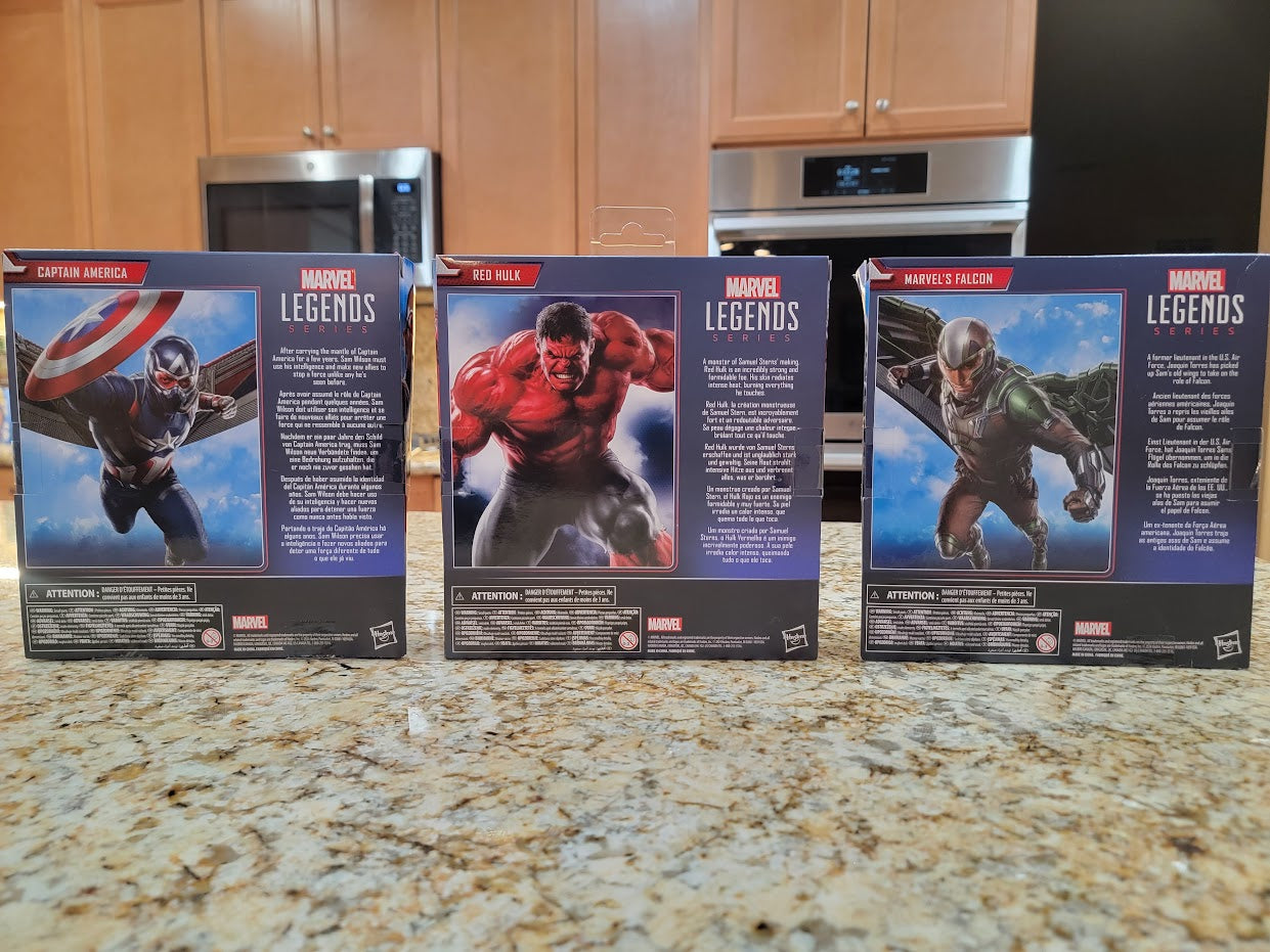 Marvel Legends Series Collectible Deluxe 6-inch Action Figures: RED HULK, CAPTAIN AMERICA, and FALCON (Set-of-3), from the Captain America: Brave New World Movie. - Avenue Treasures