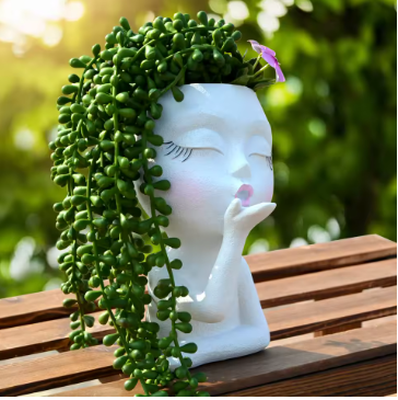 Cute Lady Face Planter Pots Blowing a Kiss, indoor and outdoor decor with water drainage hole - Avenue Treasures