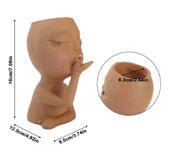 Cute Lady Face Planter Pots Blowing a Kiss, indoor and outdoor decor with water drainage hole - Avenue Treasures