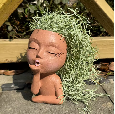 Cute Lady Face Planter Pots Blowing a Kiss, indoor and outdoor decor with water drainage hole - Avenue Treasures