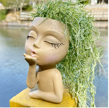 Cute Lady Face Planter Pots Blowing a Kiss, indoor and outdoor decor with water drainage hole - Avenue Treasures