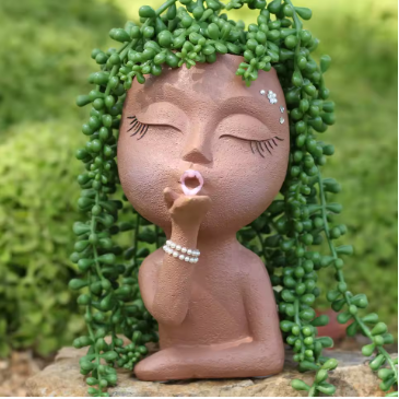 Cute Lady Face Planter Pots Blowing a Kiss, indoor and outdoor decor with water drainage hole - Avenue Treasures