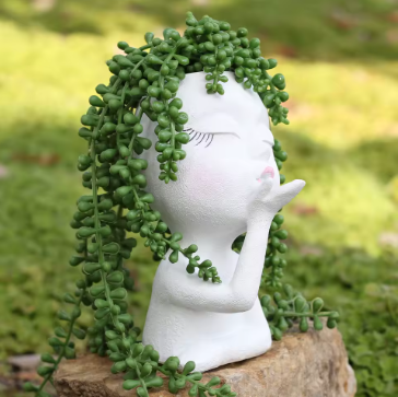 Cute Lady Face Planter Pots Blowing a Kiss, indoor and outdoor decor with water drainage hole - Avenue Treasures