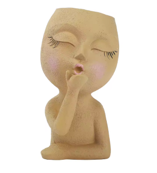 Cute Lady Face Planter Pots Blowing a Kiss, indoor and outdoor decor with water drainage hole - Avenue Treasures