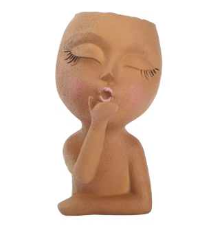 Cute Lady Face Planter Pots Blowing a Kiss, indoor and outdoor decor with water drainage hole - Avenue Treasures
