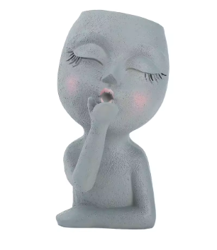 Cute Lady Face Planter Pots Blowing a Kiss, indoor and outdoor decor with water drainage hole - Avenue Treasures