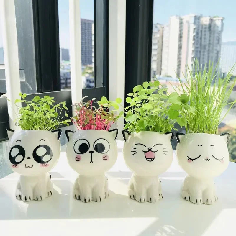 Cute Mini Cat Cartoon Ceramic Flowerpots - for Plants - Avenue Treasures