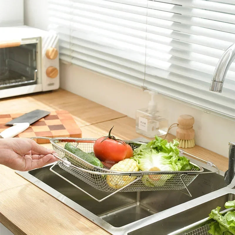 Vegetables & Fruit Strainer Basket - Stainless Steel, Fine Mesh, Expandable Over Sink. - Avenue Treasures