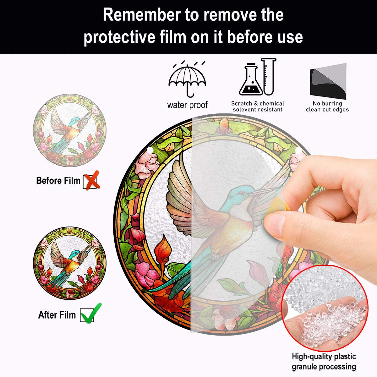 Acrylic Pattern Hummingbird & Flowers Stained Suncatchers - Avenue Treasures