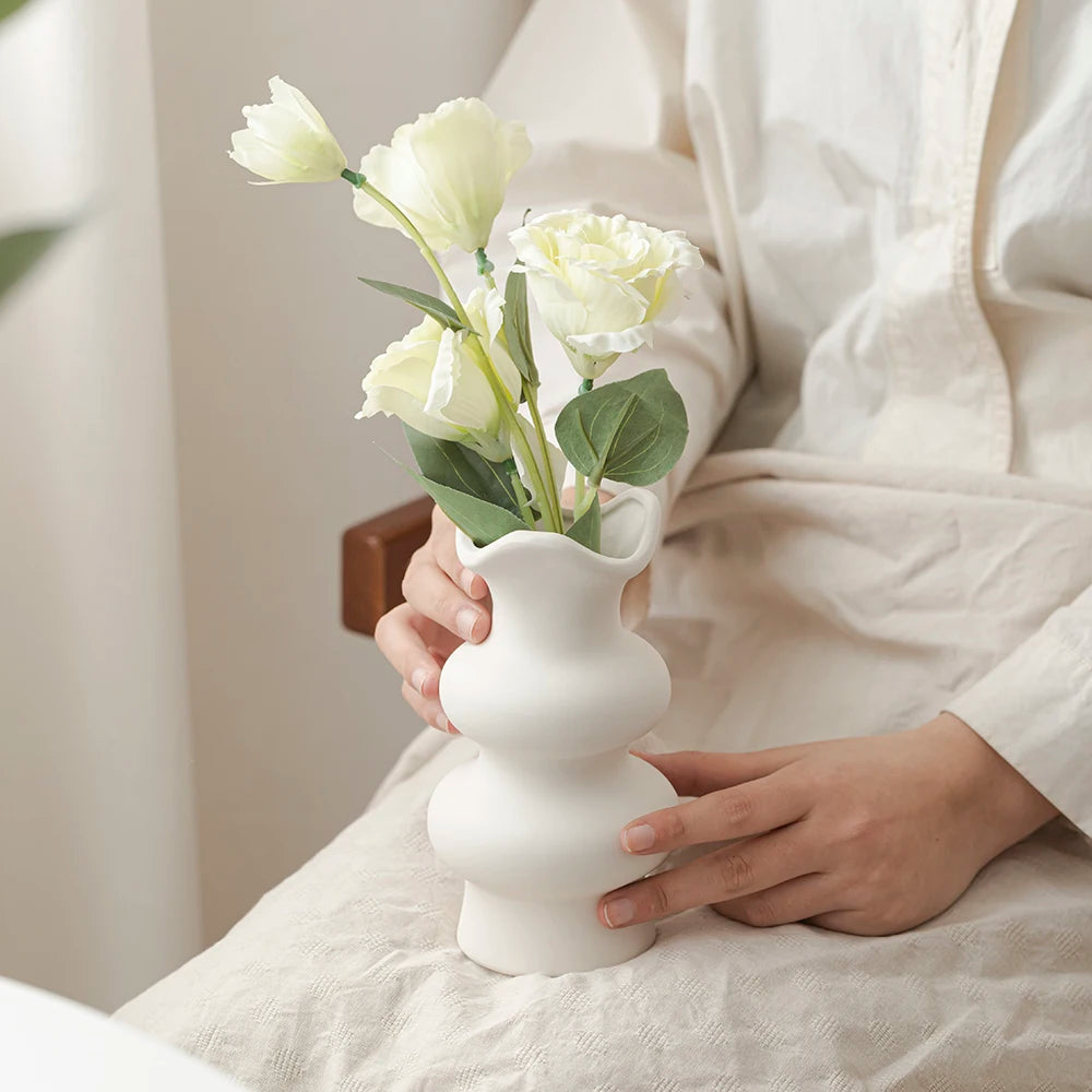 Modern Decorative White Ceramic Vases (set of 2) - Avenue Treasures